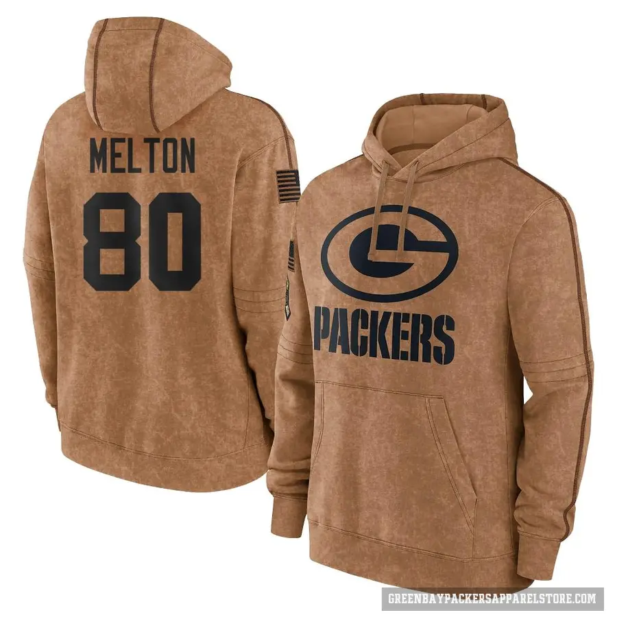 Youth ＃80 Bo Melton Green Bay Packers Brown 2023 Salute To Service Club Pullover Hoodie