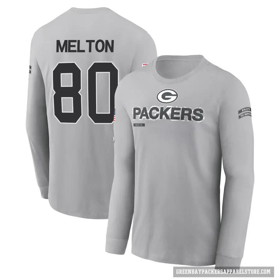Youth ＃80 Bo Melton Green Bay Packers Gray 2024 Salute to Service Long Sleeve T-Shirt