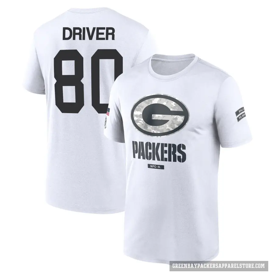 Youth ＃80 Donald Driver Green Bay Packers White 2024 Salute to Service Performance T-Shirt