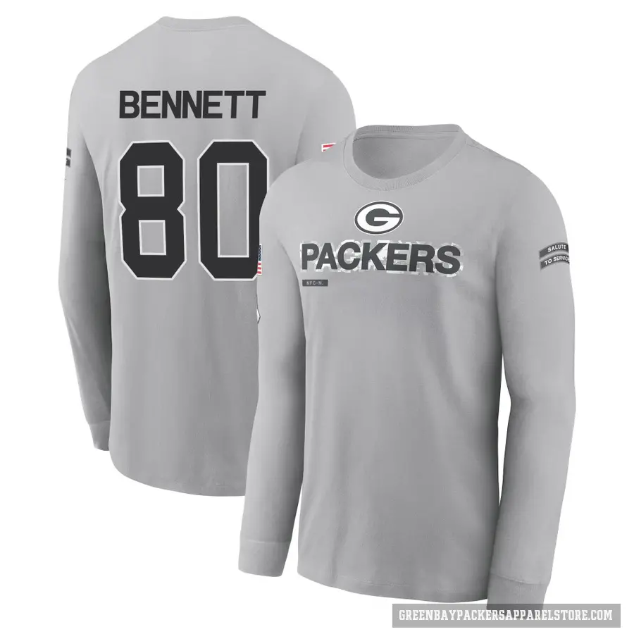 Youth ＃80 Martellus Bennett Green Bay Packers Gray 2024 Salute to Service Long Sleeve T-Shirt