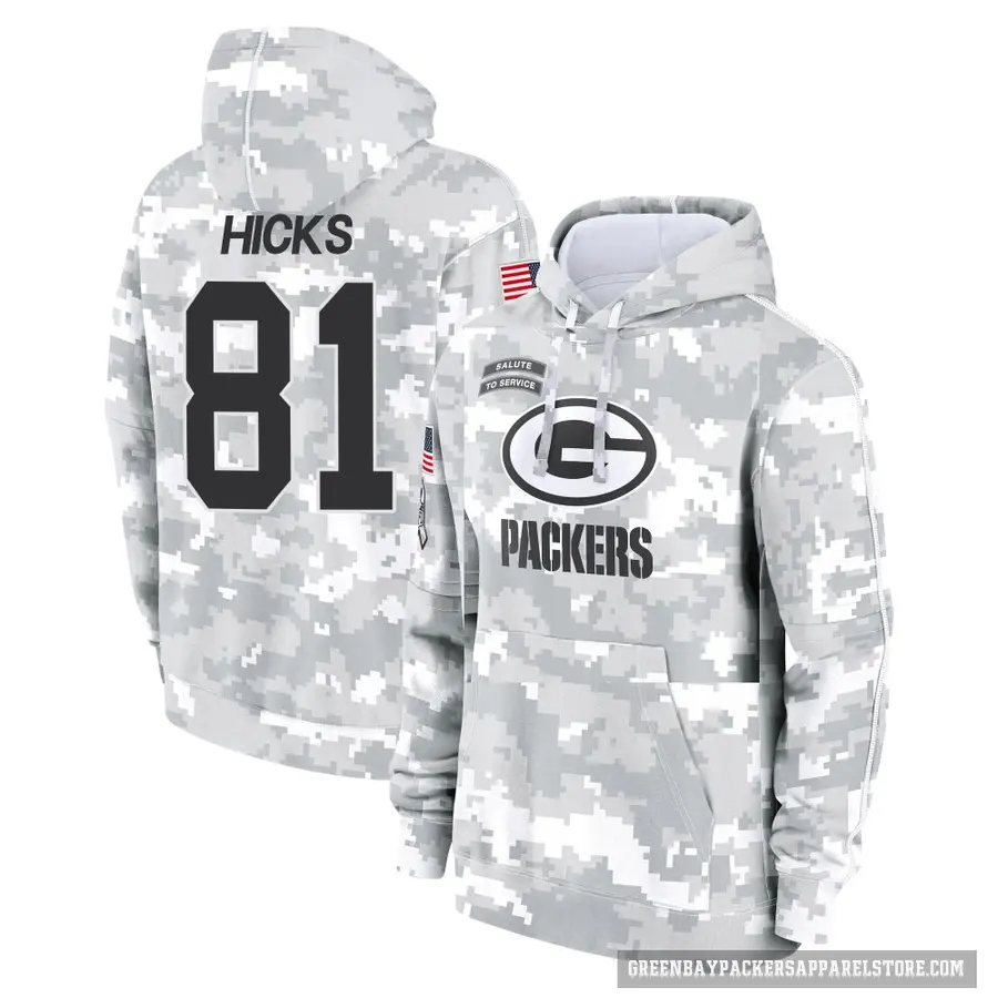 Youth ＃81 Julian Hicks Green Bay Packers Arctic Camo 2024 Salute to Service Club Fleece Pullover Hoodie