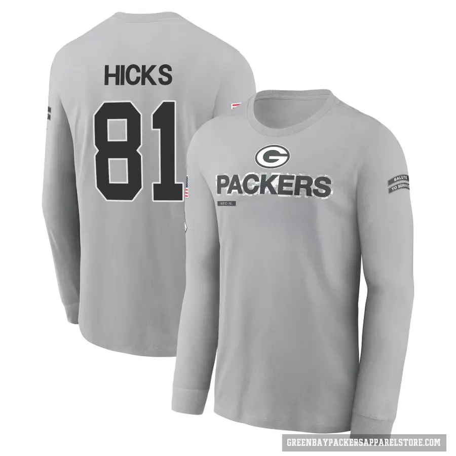 Youth ＃81 Julian Hicks Green Bay Packers Gray 2024 Salute to Service Long Sleeve T-Shirt