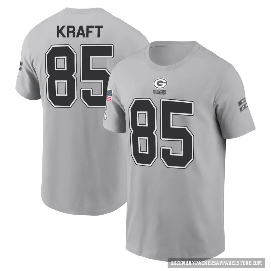 Youth ＃85 Tucker Kraft Green Bay Packers Gray 2024 Salute to Service T-Shirt