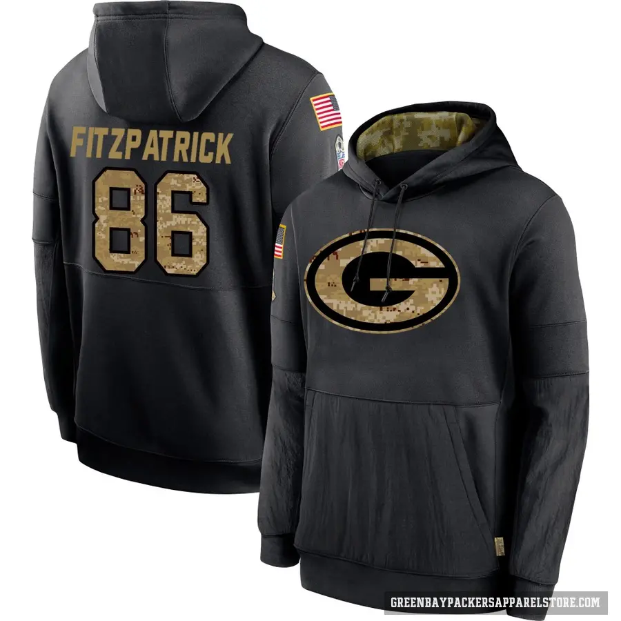 Youth ＃86 John FitzPatrick Green Bay Packers Black 2020 Salute to Service Sideline Performance Pullover Hoodie