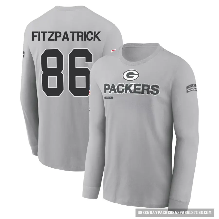 Youth ＃86 John FitzPatrick Green Bay Packers Gray 2024 Salute to Service Long Sleeve T-Shirt