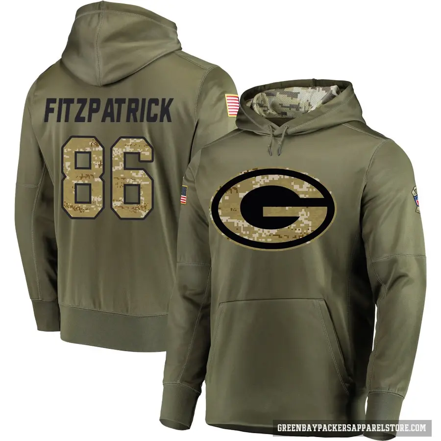 Youth ＃86 John FitzPatrick Green Bay Packers Olive Salute to Service Pullover Hoodie