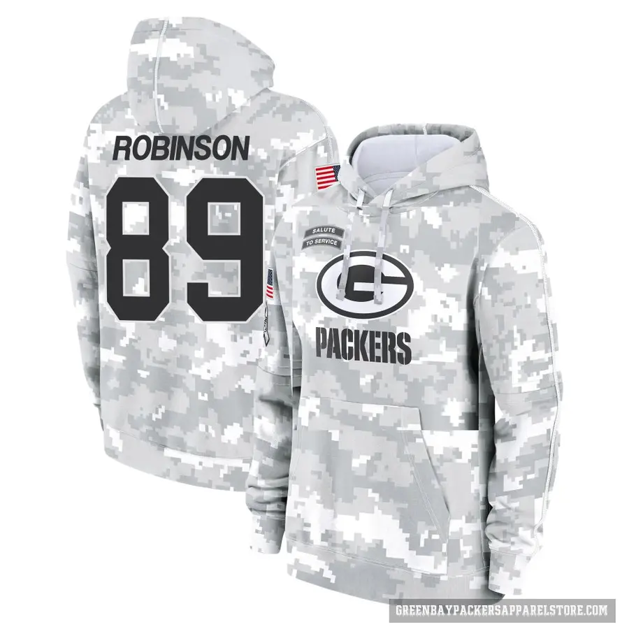 Youth ＃89 Dave Robinson Green Bay Packers Arctic Camo 2024 Salute to Service Club Fleece Pullover Hoodie