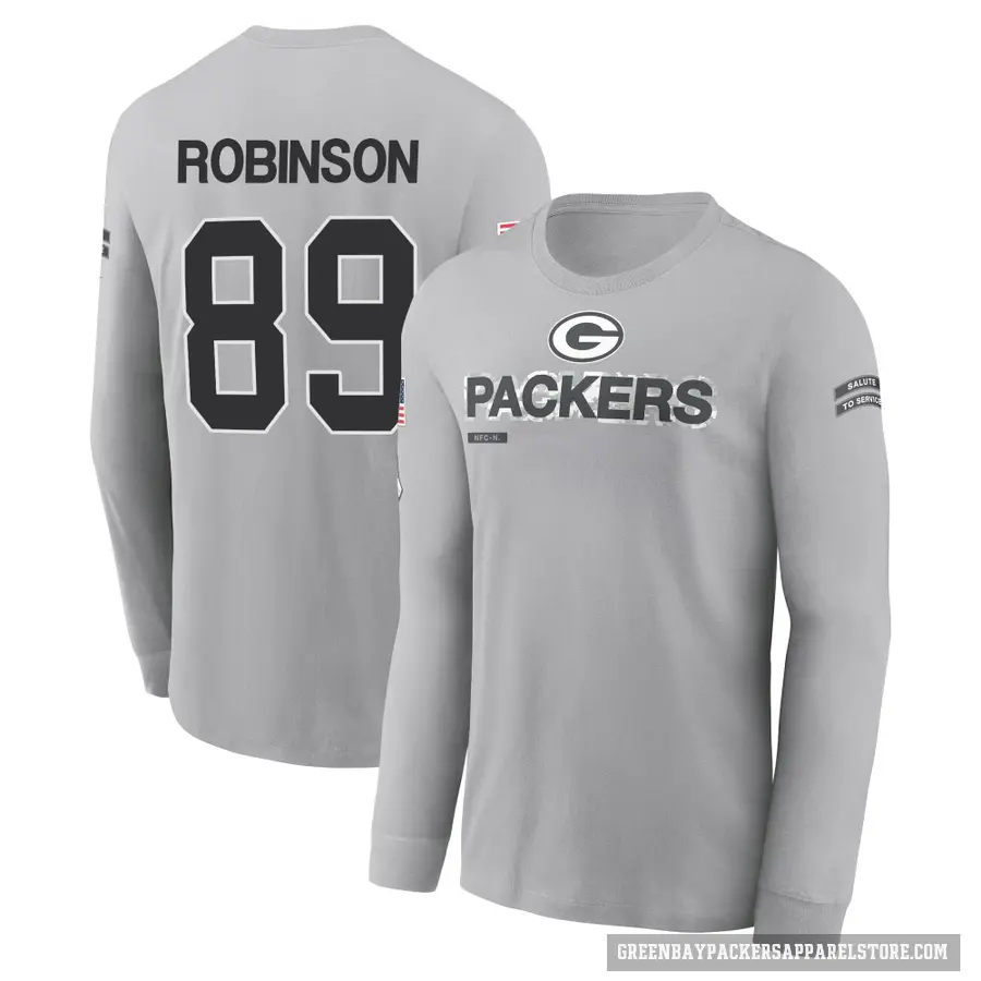 Youth ＃89 Dave Robinson Green Bay Packers Gray 2024 Salute to Service Long Sleeve T-Shirt