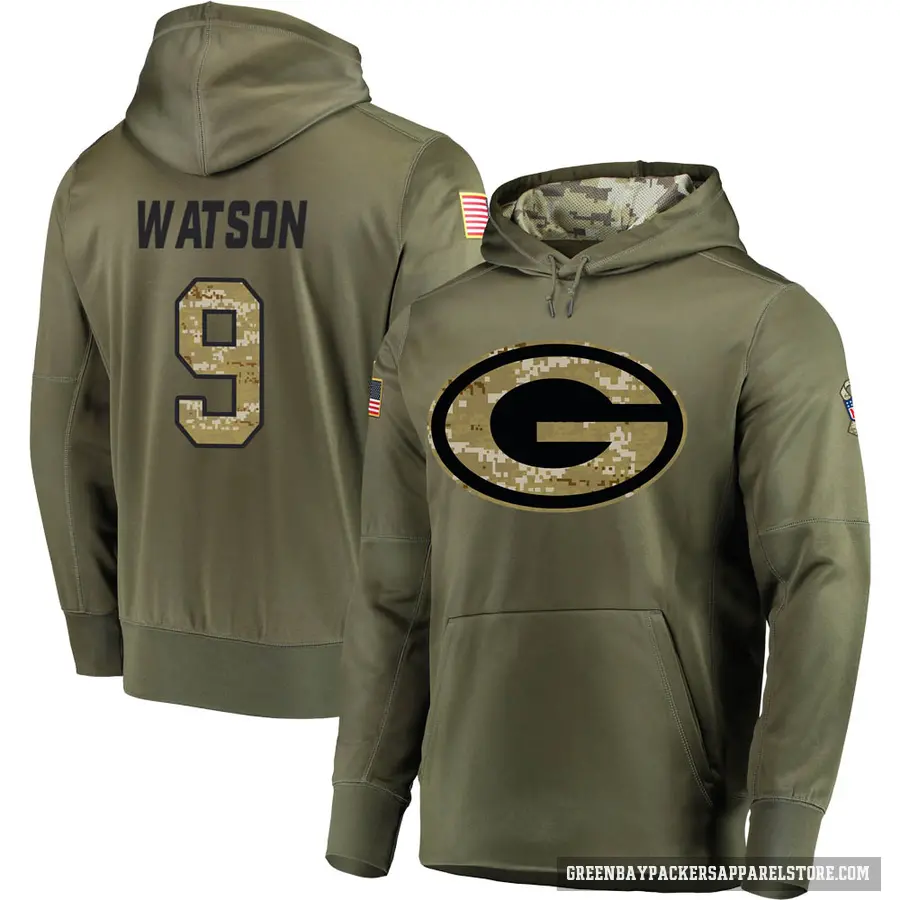 Youth ＃9 Christian Watson Green Bay Packers Olive Salute to Service Pullover Hoodie
