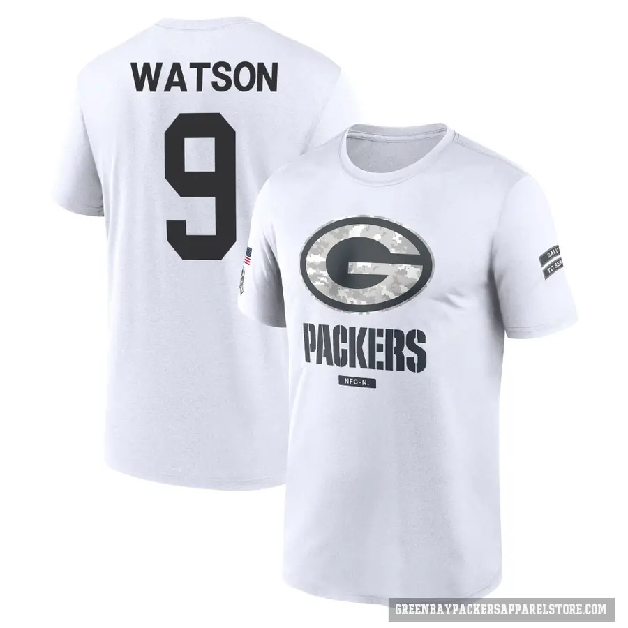 Youth ＃9 Christian Watson Green Bay Packers White 2024 Salute to Service Performance T-Shirt