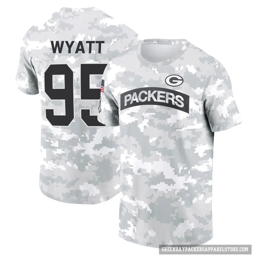 Youth ＃95 Devonte Wyatt Green Bay Packers Camo Arctic 2024 Salute to Service Performance T-Shirt