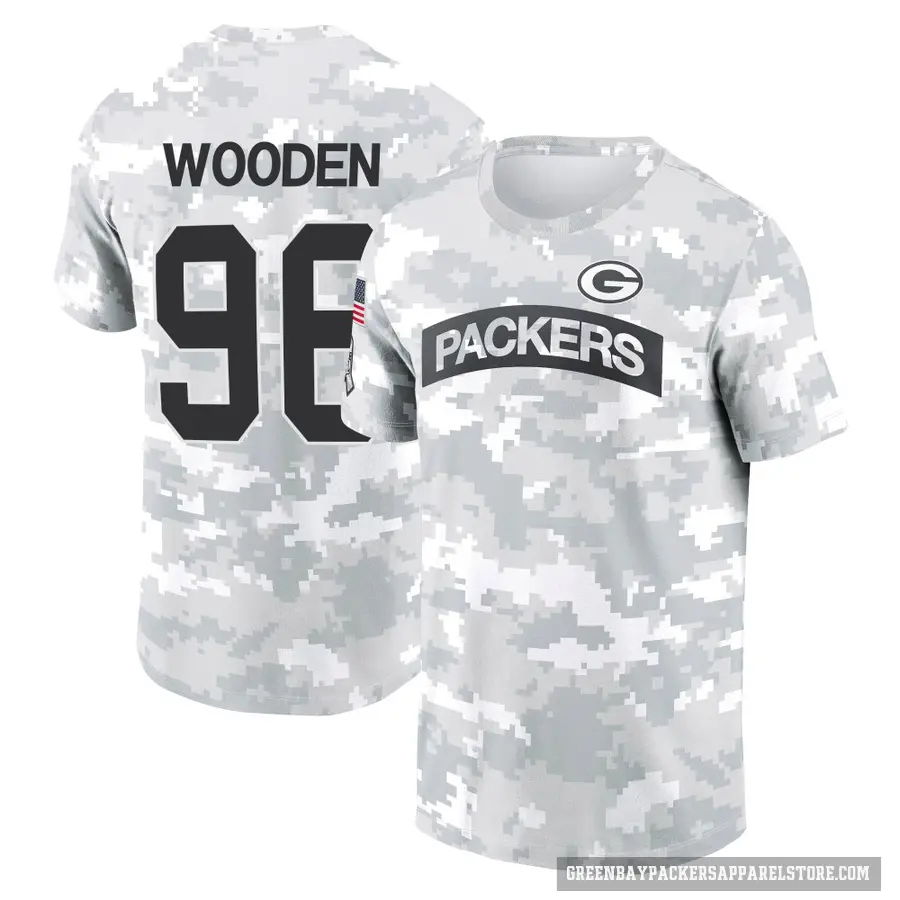 Youth ＃96 Colby Wooden Green Bay Packers Camo Arctic 2024 Salute to Service Performance T-Shirt