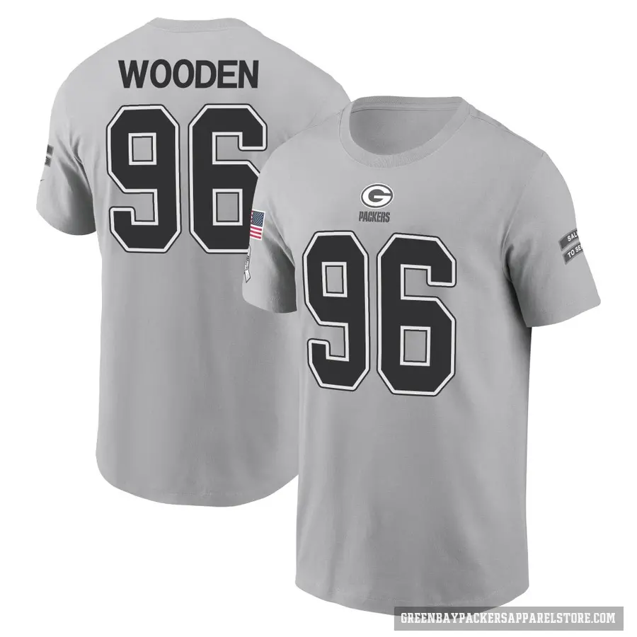 Youth ＃96 Colby Wooden Green Bay Packers Gray 2024 Salute to Service T-Shirt