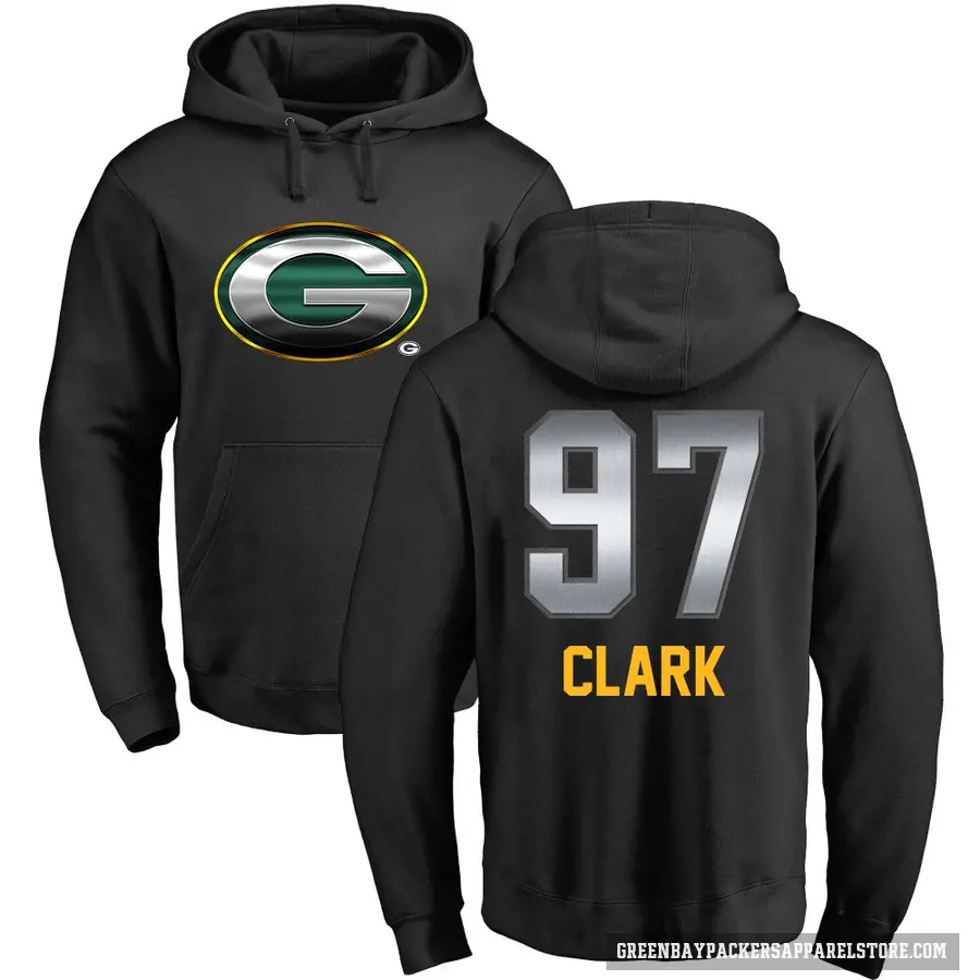 Youth ＃97 Kenny Clark Green Bay Packers Black Midnight Mascot Pullover Hoodie