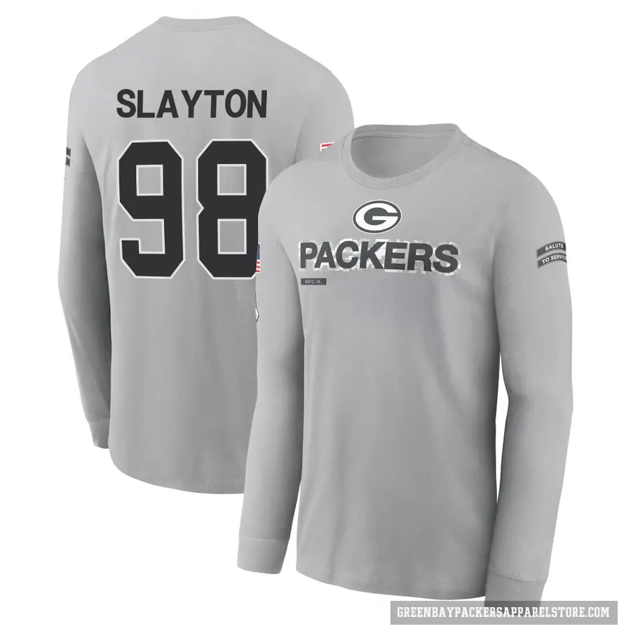 Youth ＃98 Chris Slayton Green Bay Packers Gray 2024 Salute to Service Long Sleeve T-Shirt