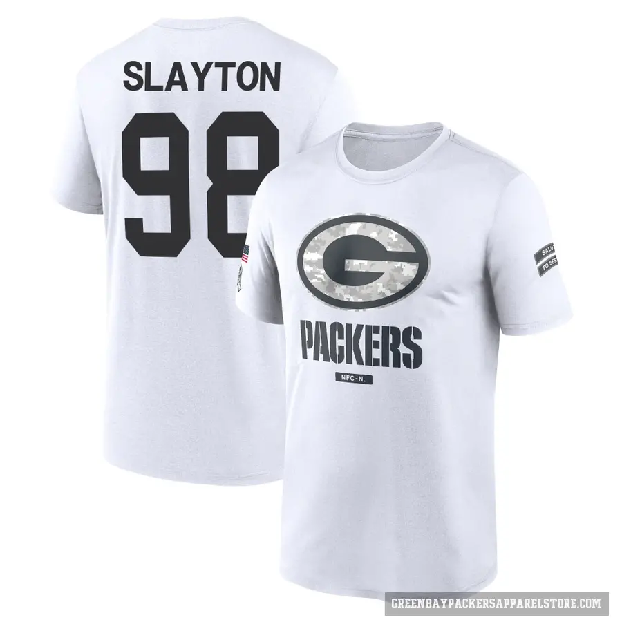 Youth ＃98 Chris Slayton Green Bay Packers White 2024 Salute to Service Performance T-Shirt