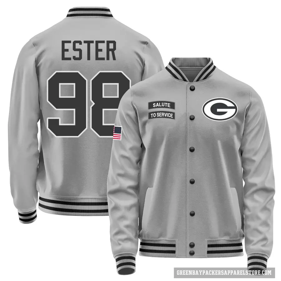 Youth ＃98 James Ester Green Bay Packers Gray Salute to Service Performance Jacket