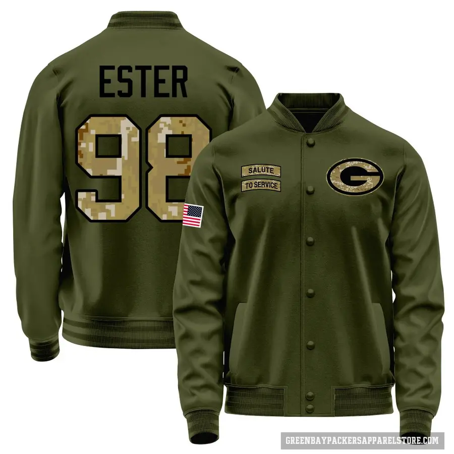 Youth ＃98 James Ester Green Bay Packers Olive Salute to Service Sideline Performance Jacket
