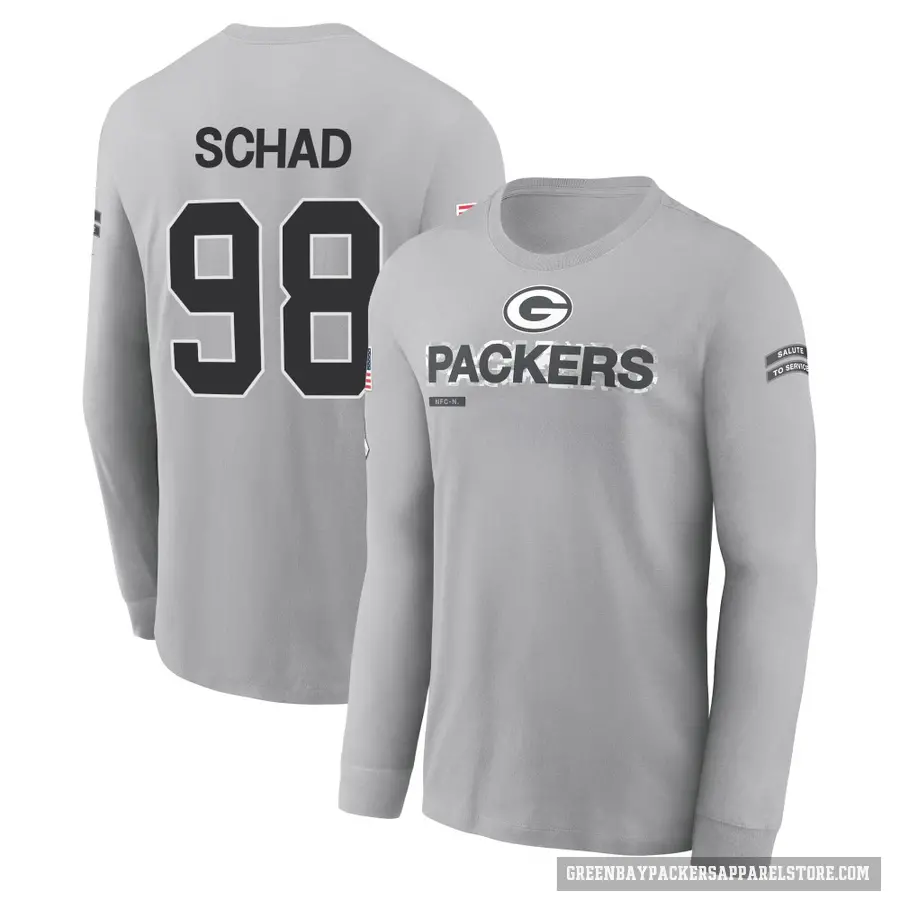 Youth ＃98 Keonte Schad Green Bay Packers Gray 2024 Salute to Service Long Sleeve T-Shirt